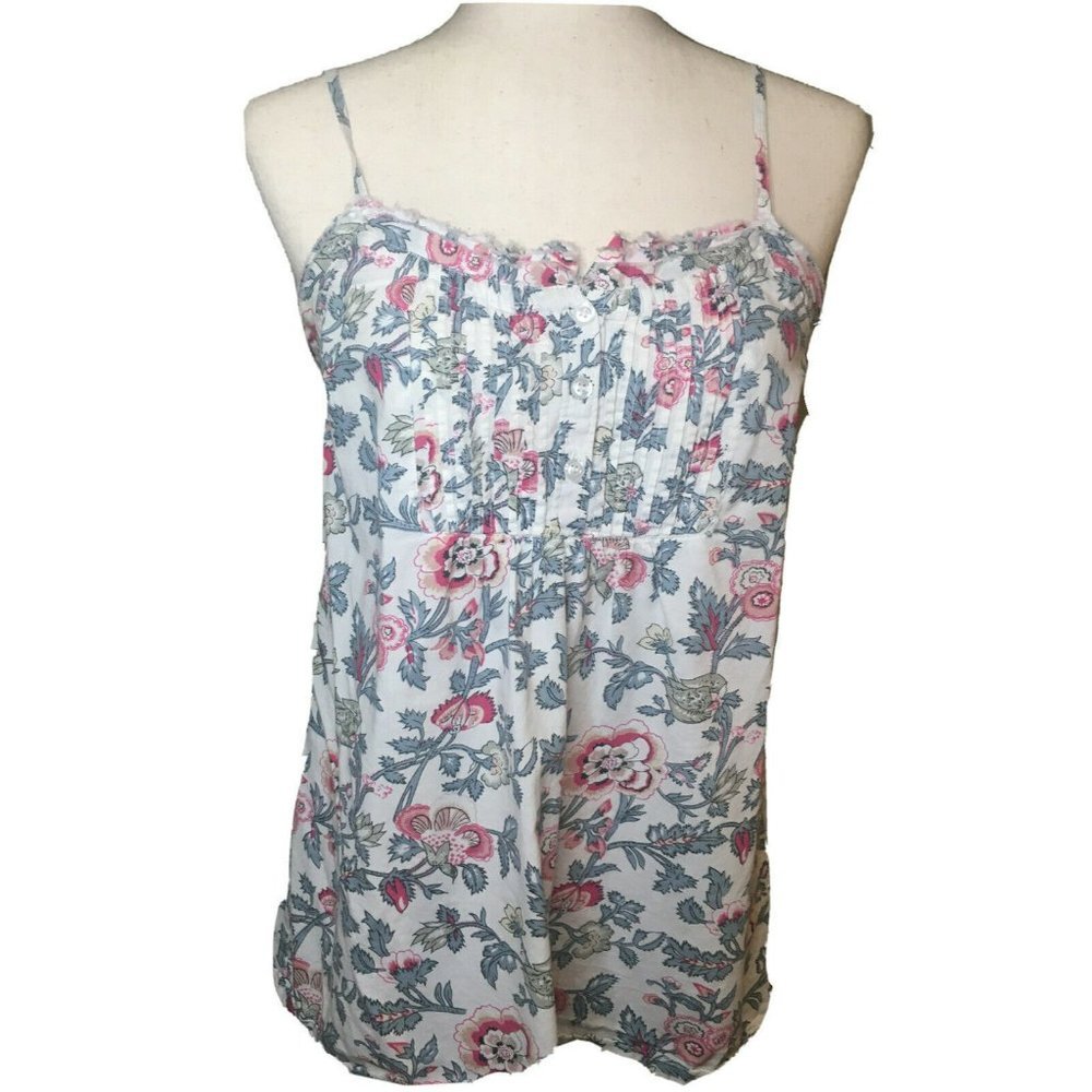 Wet Seal Size Large White Pink Green Blue Floral Spaghetti Strap Tank Top Boho